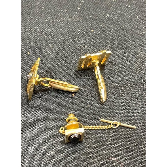 Vintage 70's Cuff Link Set With Matching Tie Clip Pin - Picture 6 of 7